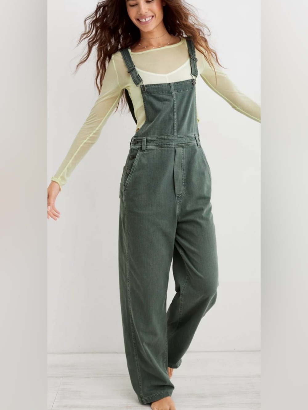 Aerie baggy Y2K green overalls, XS